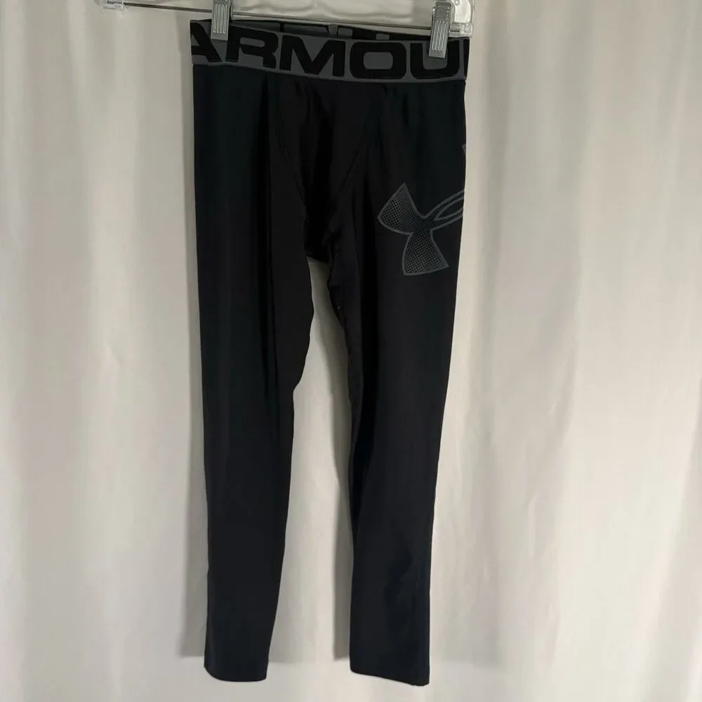 Under Armour Compression Pants Boys Small Black Elastic Waist Pull On